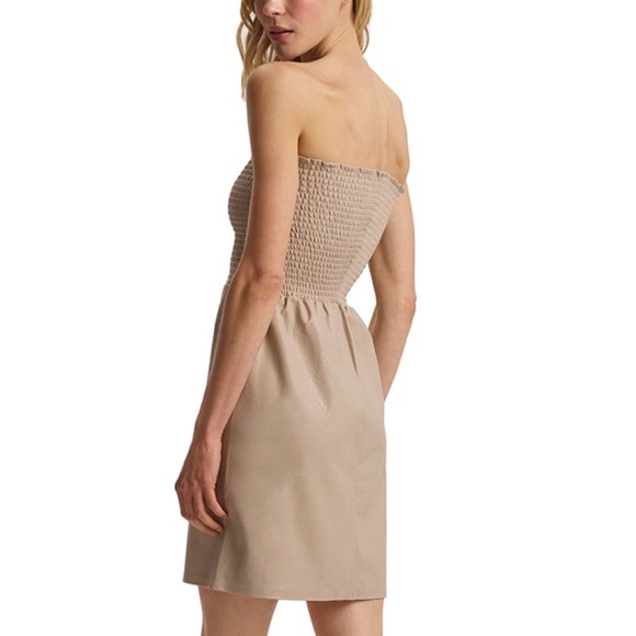 NWT Commando Faux leather smocked mini dress sand off shoulders size S/M L/XL - Picture 2 of 2